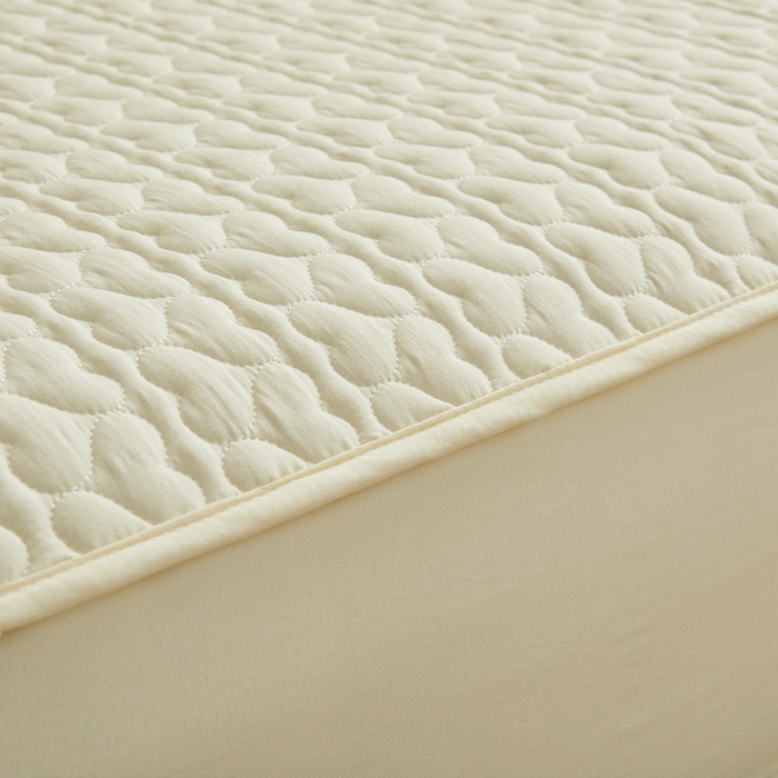 91家纺网 家纺一手货源 找家纺 邵依家纺 2025新款A类大豆夹棉爱心款原棉防水床笠 爱心米黄