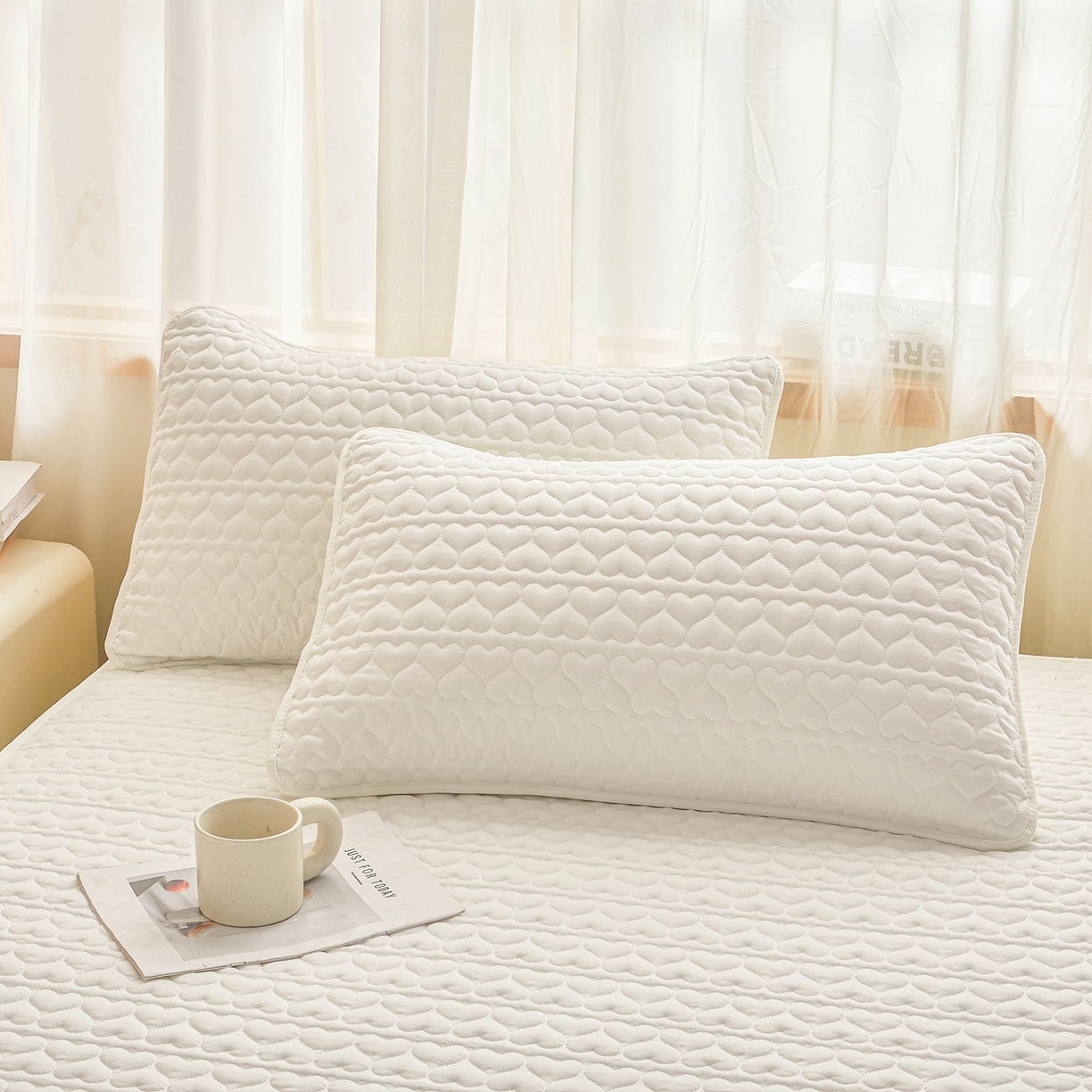 91家纺网 家纺一手货源 找家纺 （总）邵依家纺 2025新款纯色爱心防水枕套