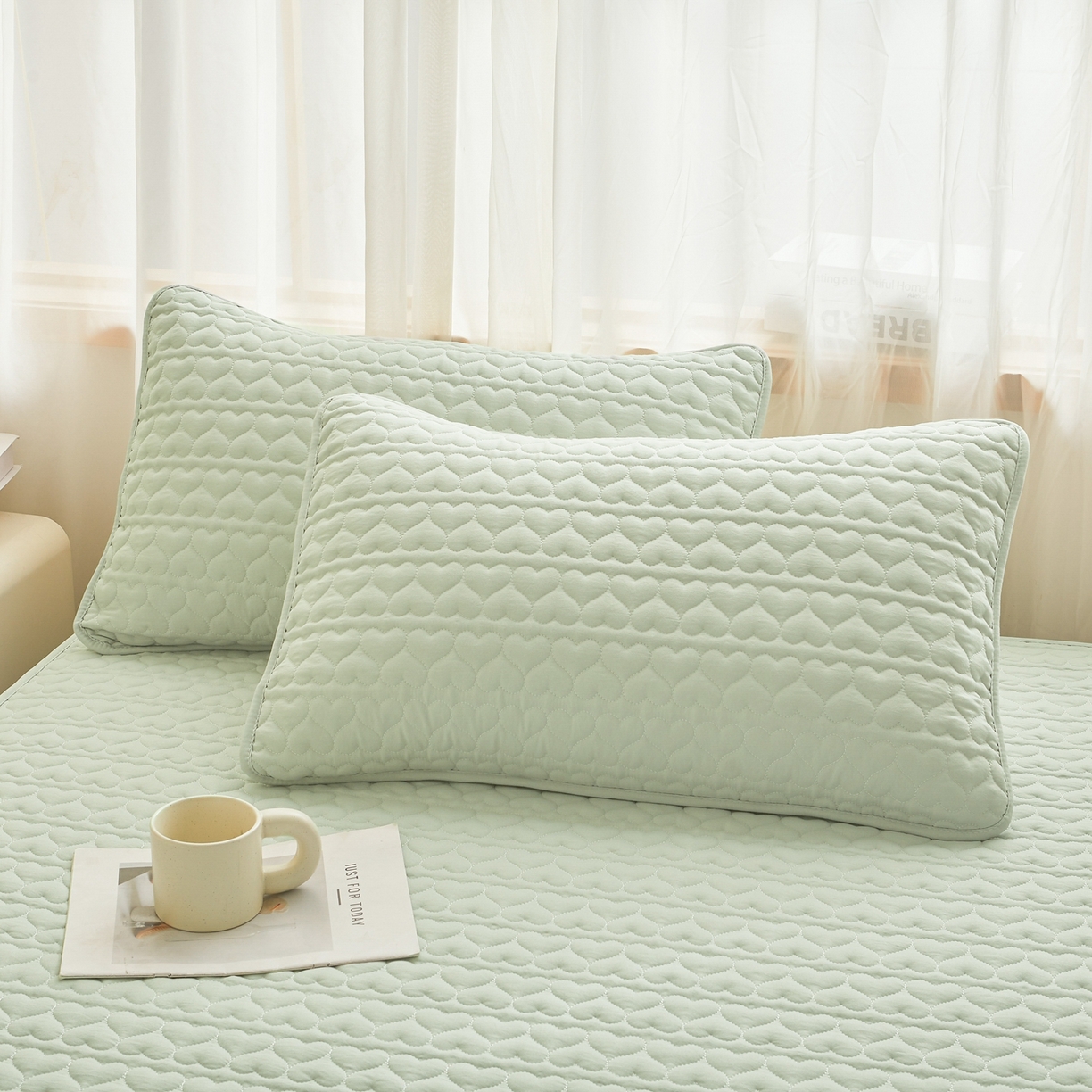 91家纺网 家纺一手货源 找家纺 （总）邵依家纺 2025新款纯色爱心防水枕套