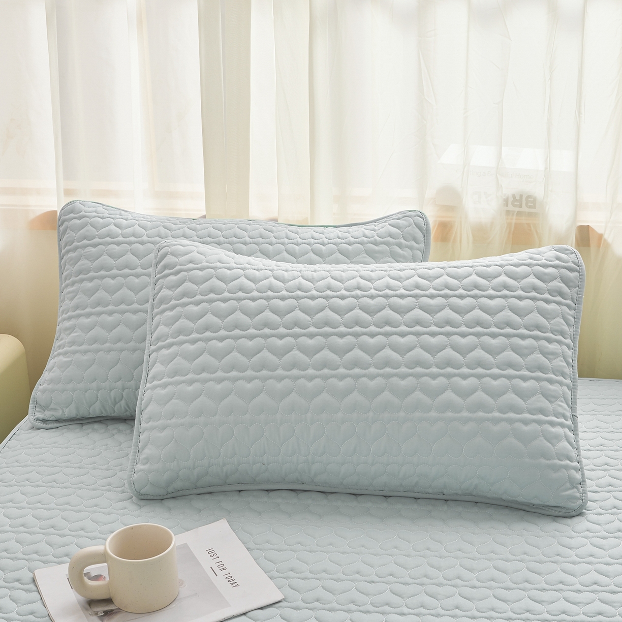 邵依家纺 2025新款纯色爱心防水枕套 爱心烟灰