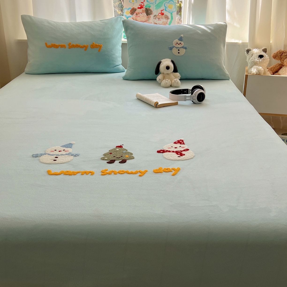 91家纺网 家纺一手货源 找家纺 桃喜 2025新款秋冬牛奶绒床笠三件套（会员-3） 圣诞雪人