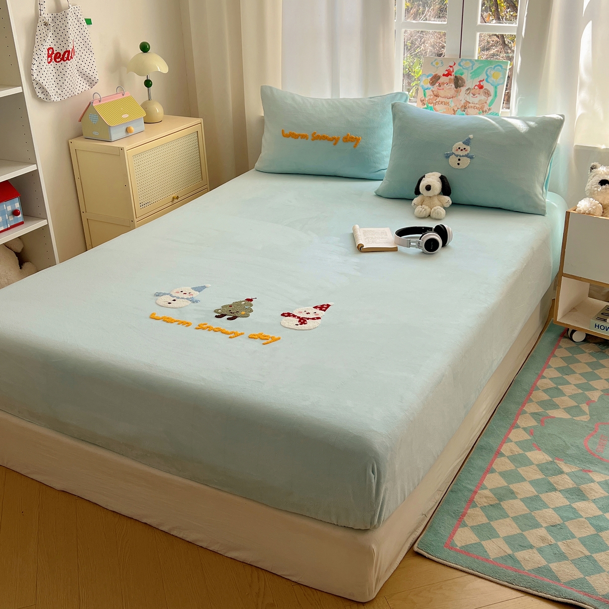 桃喜 2025新款秋冬牛奶绒床笠三件套（会员-3） 圣诞雪人