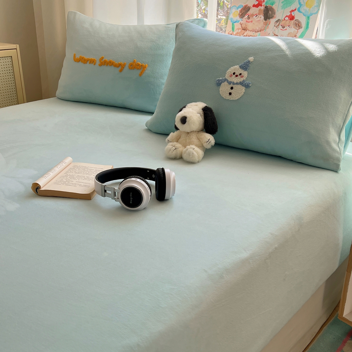 91家纺网 家纺一手货源 找家纺 桃喜 2025新款秋冬牛奶绒床笠三件套（会员-3） 圣诞雪人