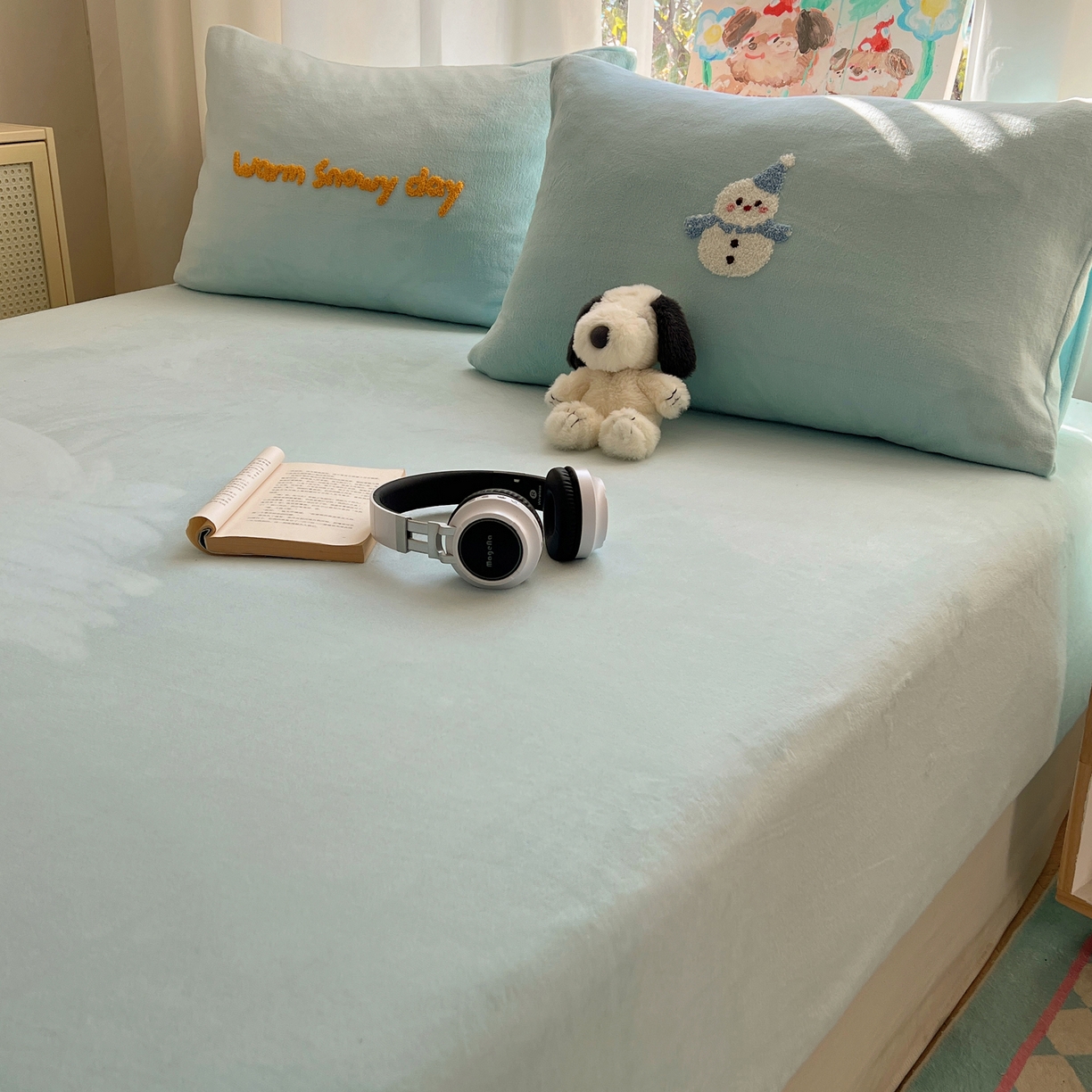 91家纺网 家纺一手货源 找家纺 桃喜 2025新款秋冬牛奶绒床笠三件套（会员-3） 圣诞雪人