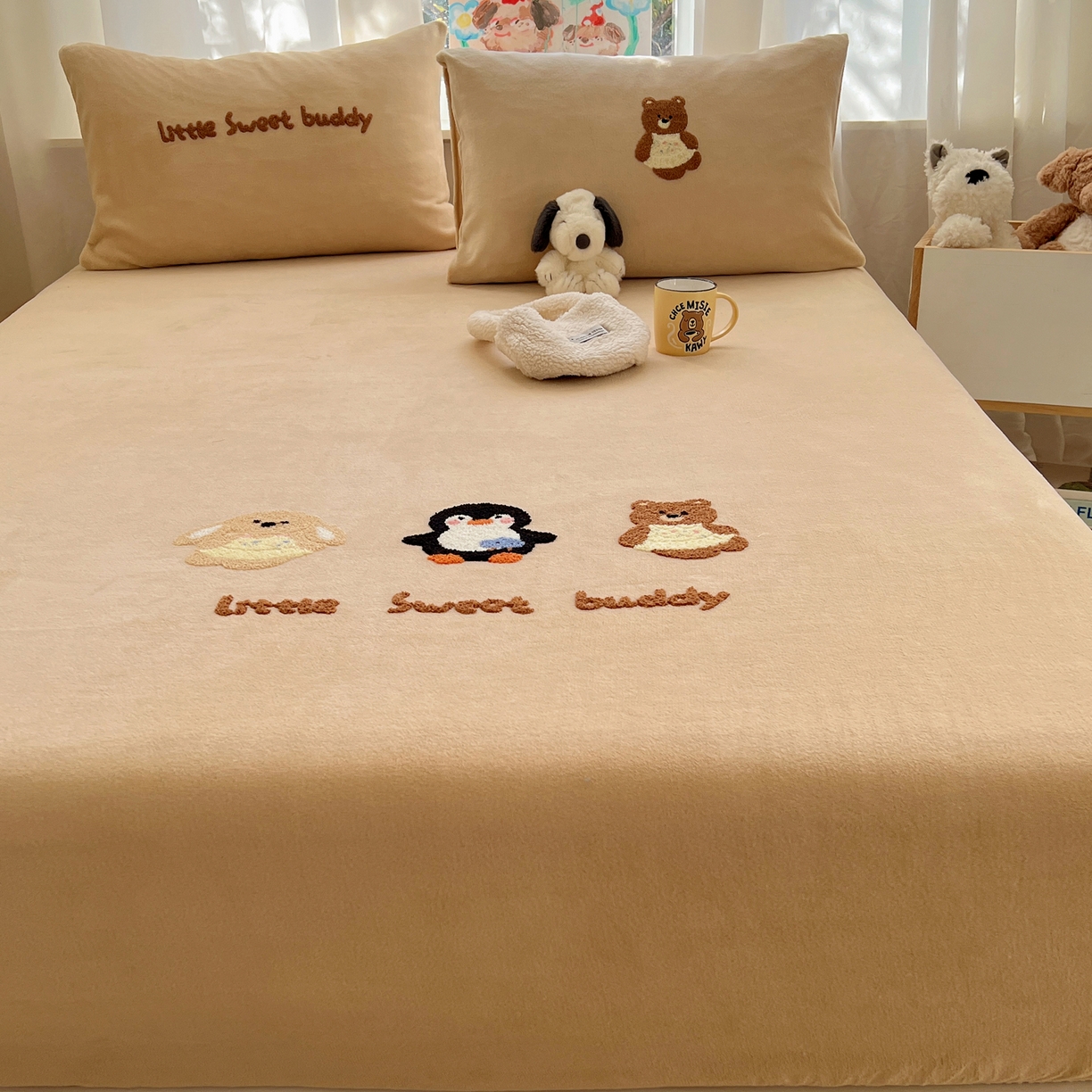 91家纺网 家纺一手货源 找家纺 桃喜 2025新款秋冬牛奶绒床笠三件套（会员-3） 三个小伙伴