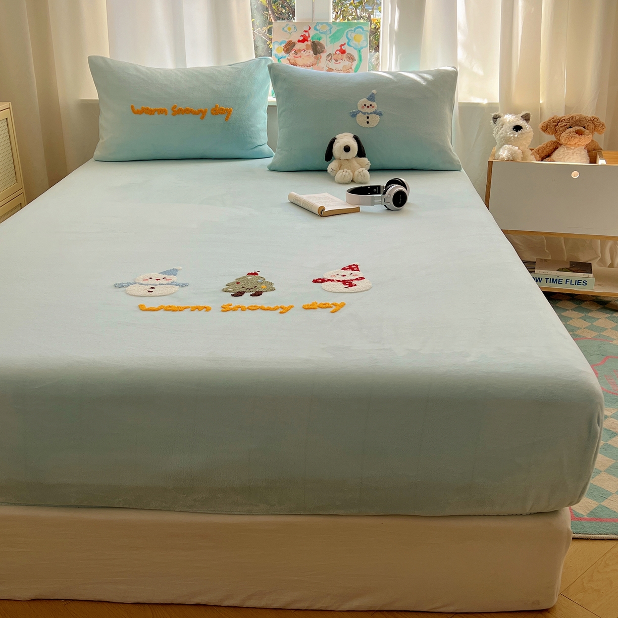 91家纺网 家纺一手货源 找家纺 桃喜 2025新款秋冬牛奶绒床笠三件套（会员-3） 圣诞雪人