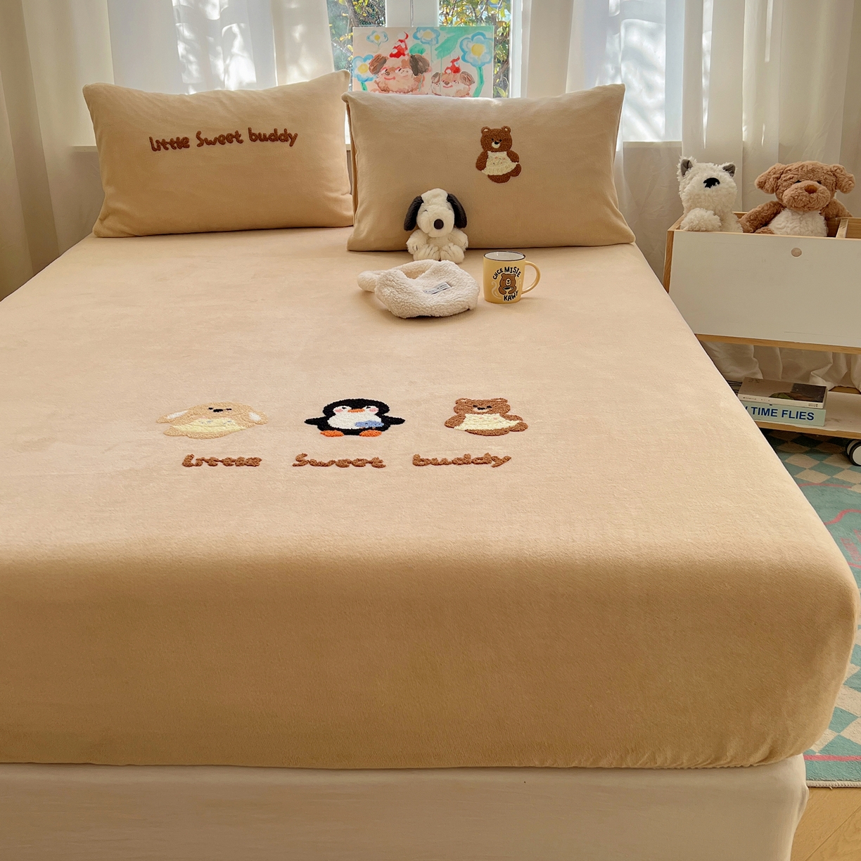 91家纺网 家纺一手货源 找家纺 桃喜 2025新款秋冬牛奶绒床笠三件套（会员-3） 三个小伙伴