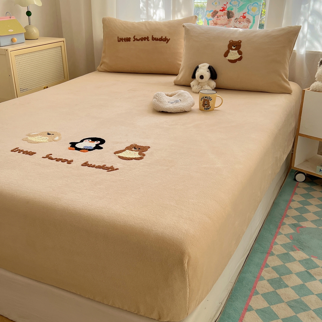 91家纺网 家纺一手货源 找家纺 桃喜 2025新款秋冬牛奶绒床笠三件套（会员-3） 三个小伙伴