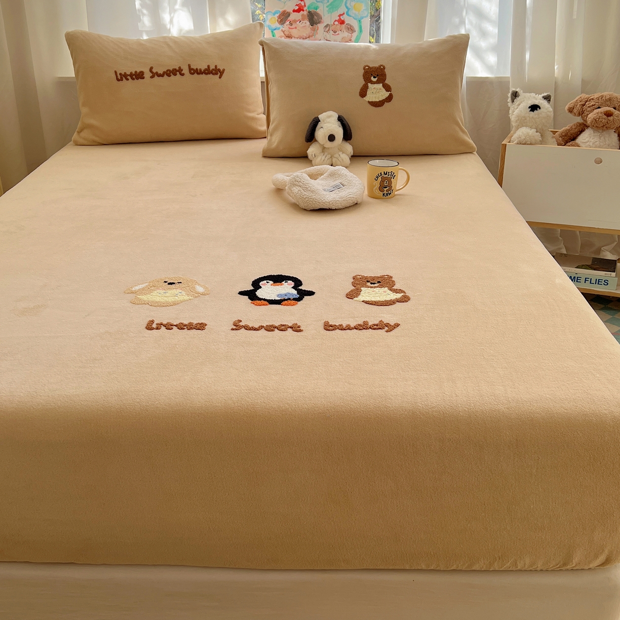 91家纺网 家纺一手货源 找家纺 桃喜 2025新款秋冬牛奶绒床笠三件套（会员-3） 三个小伙伴