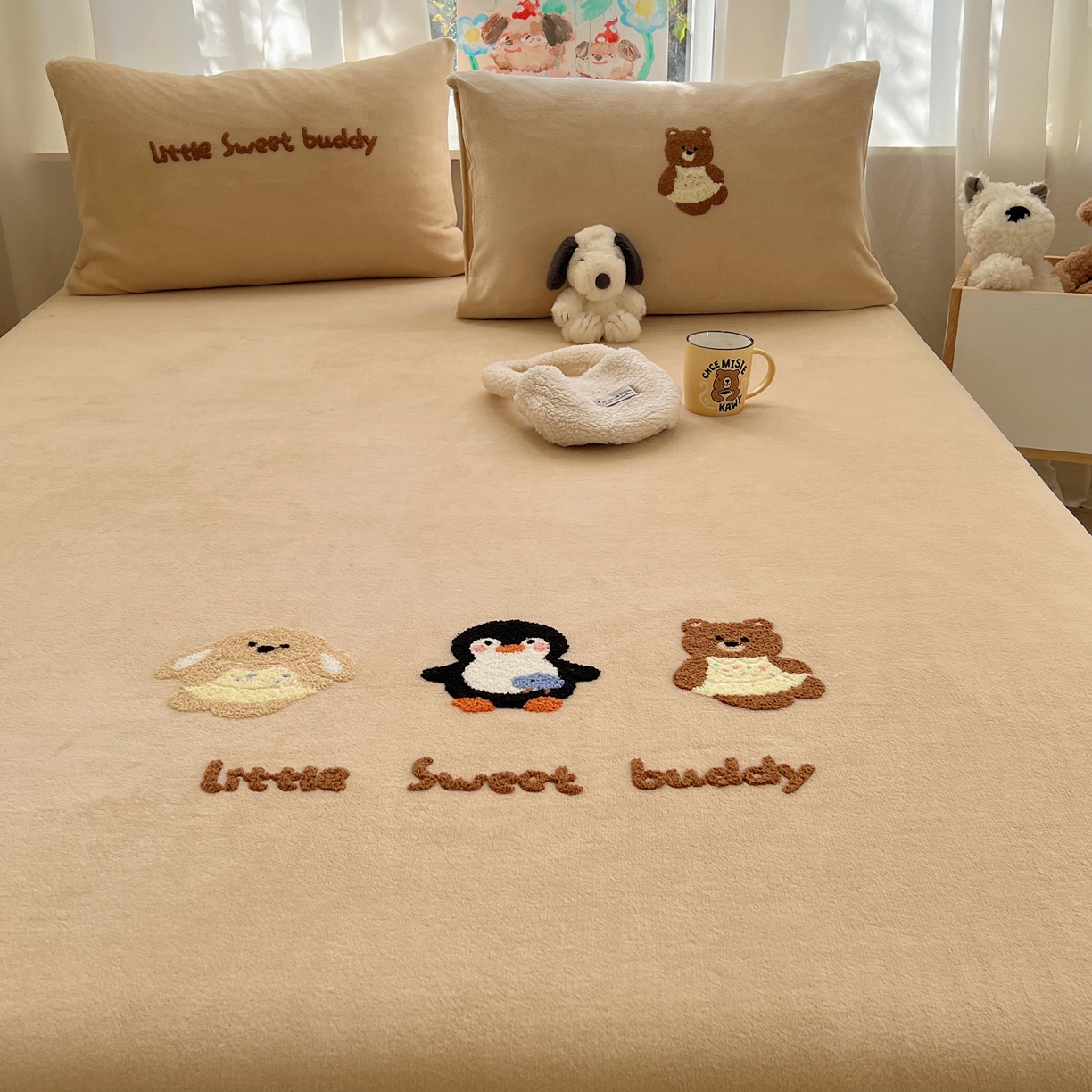 91家纺网 家纺一手货源 找家纺 桃喜 2025新款秋冬牛奶绒床笠三件套（会员-3） 三个小伙伴