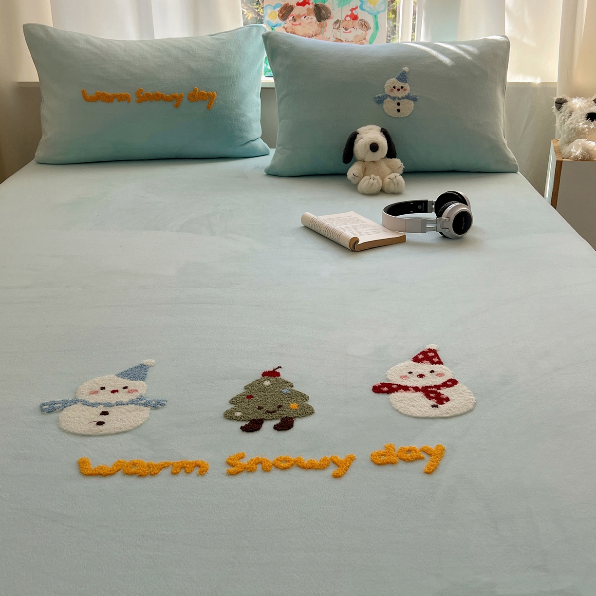 91家纺网 家纺一手货源 找家纺 桃喜 2025新款秋冬牛奶绒床笠三件套（会员-3） 圣诞雪人