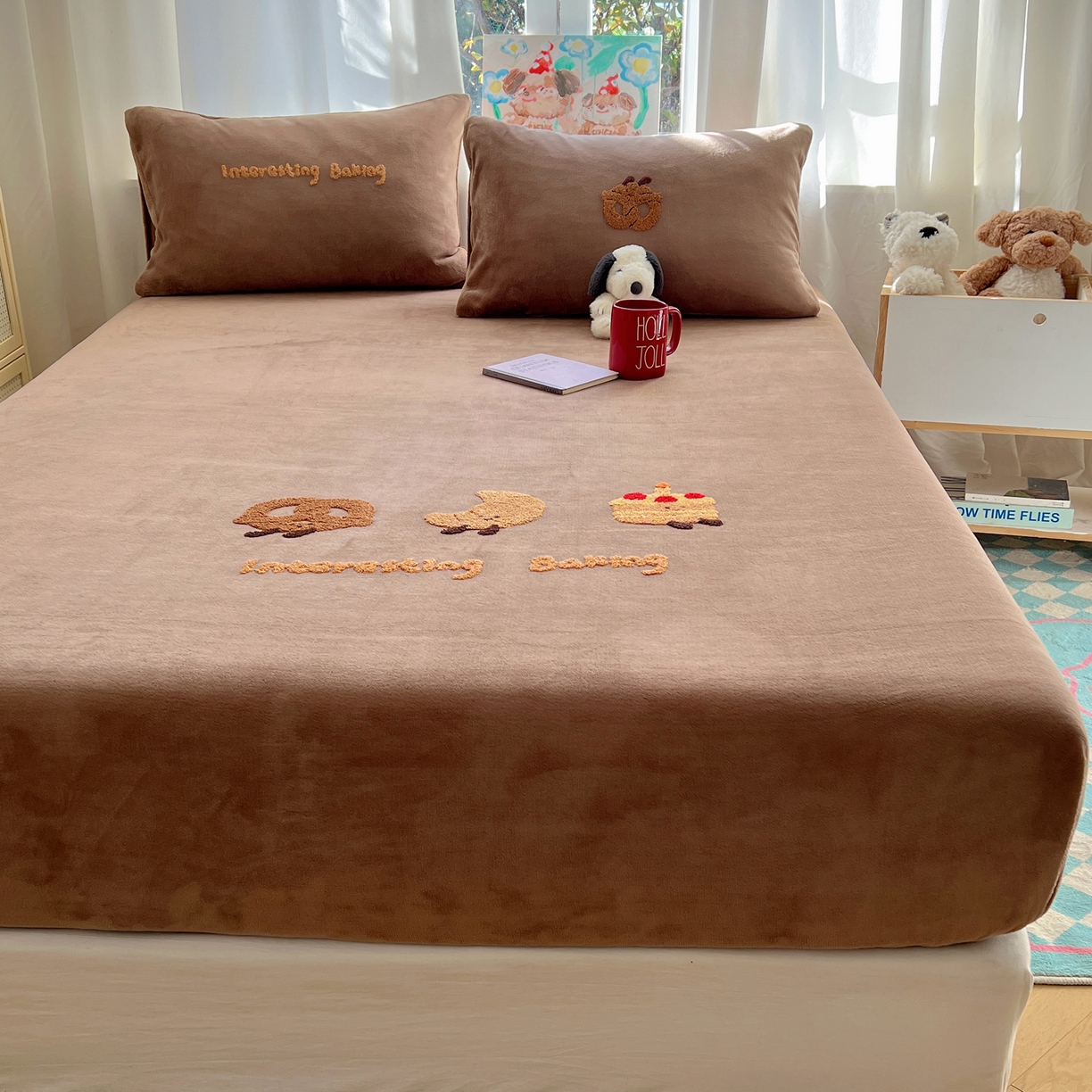 91家纺网 家纺一手货源 找家纺 桃喜 2025新款秋冬牛奶绒床笠三件套（会员-3） 美拉德甜点