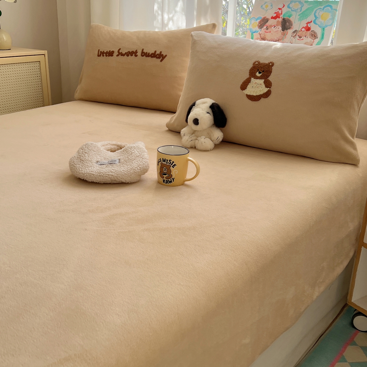 91家纺网 家纺一手货源 找家纺 桃喜 2025新款秋冬牛奶绒床笠三件套（会员-3） 三个小伙伴