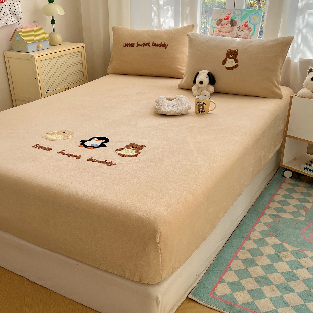 91家纺网 家纺一手货源 找家纺 桃喜 2025新款秋冬牛奶绒床笠三件套（会员-3） 三个小伙伴