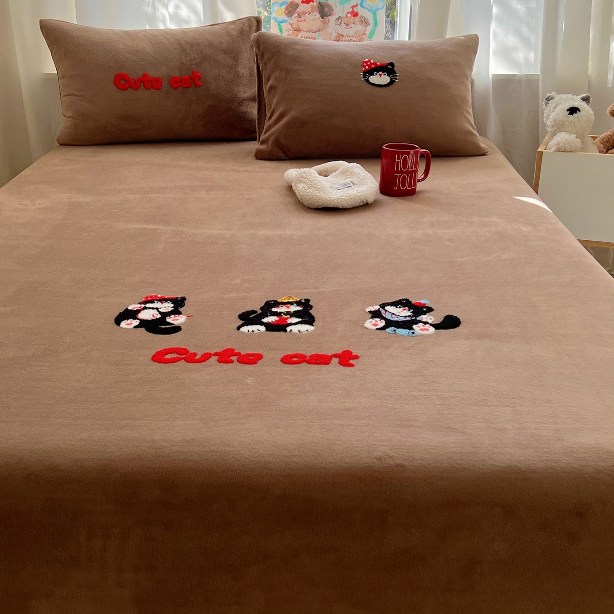 91家纺网 家纺一手货源 找家纺 桃喜 2025新款秋冬牛奶绒床笠三件套（会员-3） 三只小猫