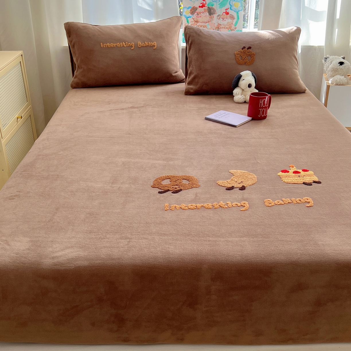 91家纺网 家纺一手货源 找家纺 桃喜 2025新款秋冬牛奶绒床笠三件套（会员-3） 美拉德甜点