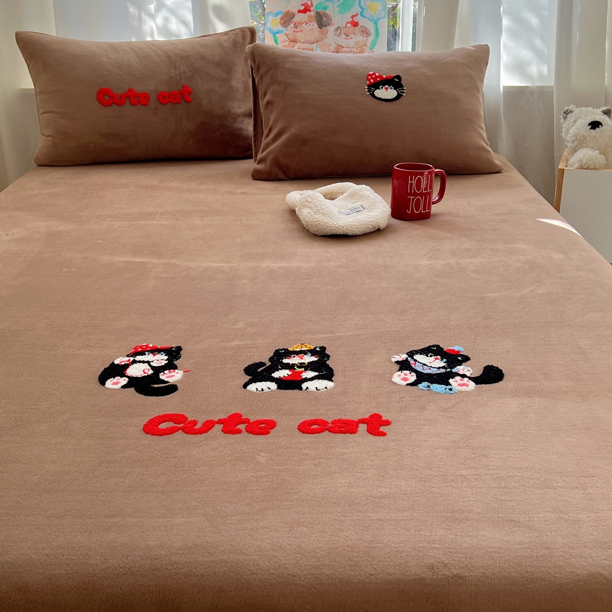 91家纺网 家纺一手货源 找家纺 桃喜 2025新款秋冬牛奶绒床笠三件套（会员-3） 三只小猫