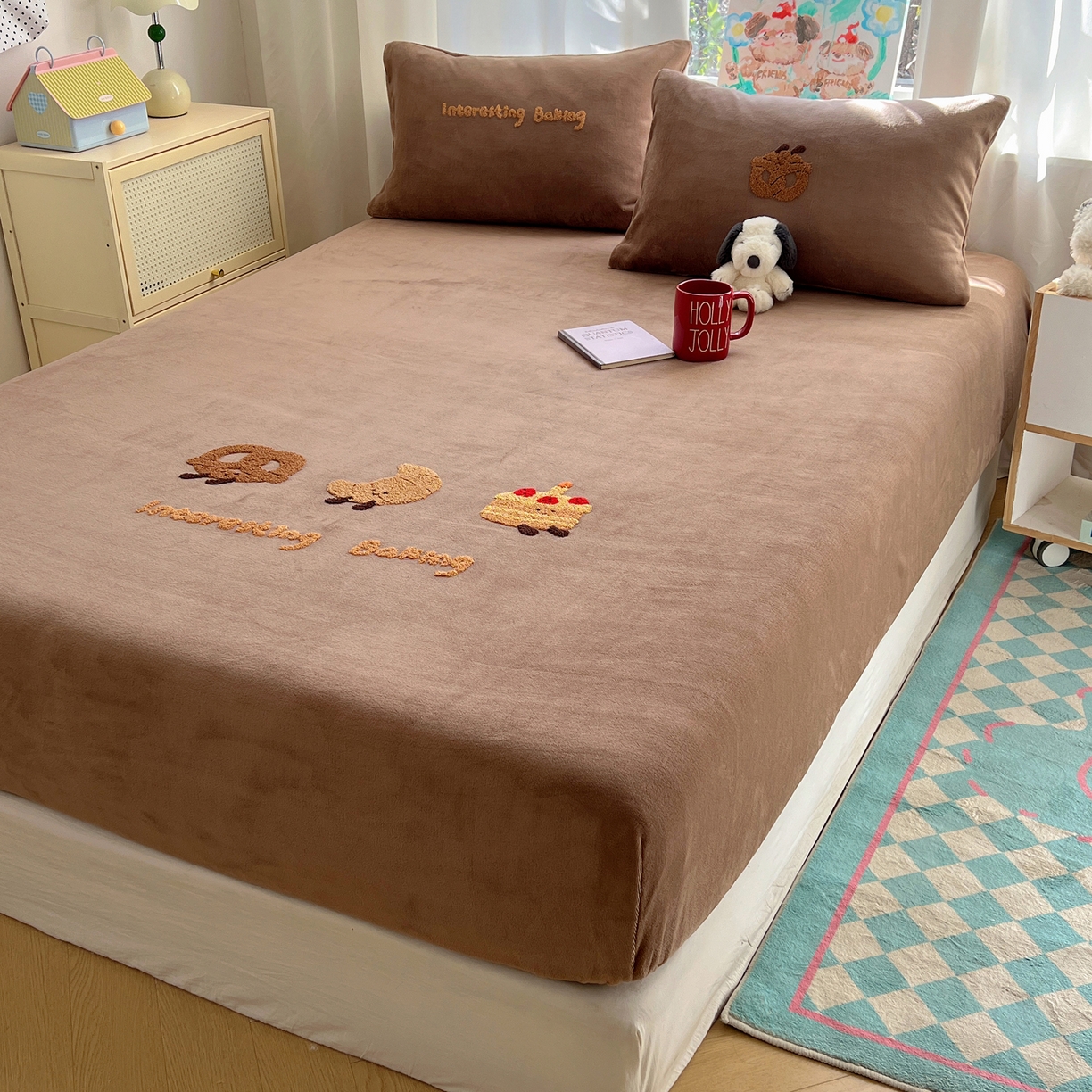 91家纺网 家纺一手货源 找家纺 桃喜 2025新款秋冬牛奶绒床笠三件套（会员-3） 美拉德甜点