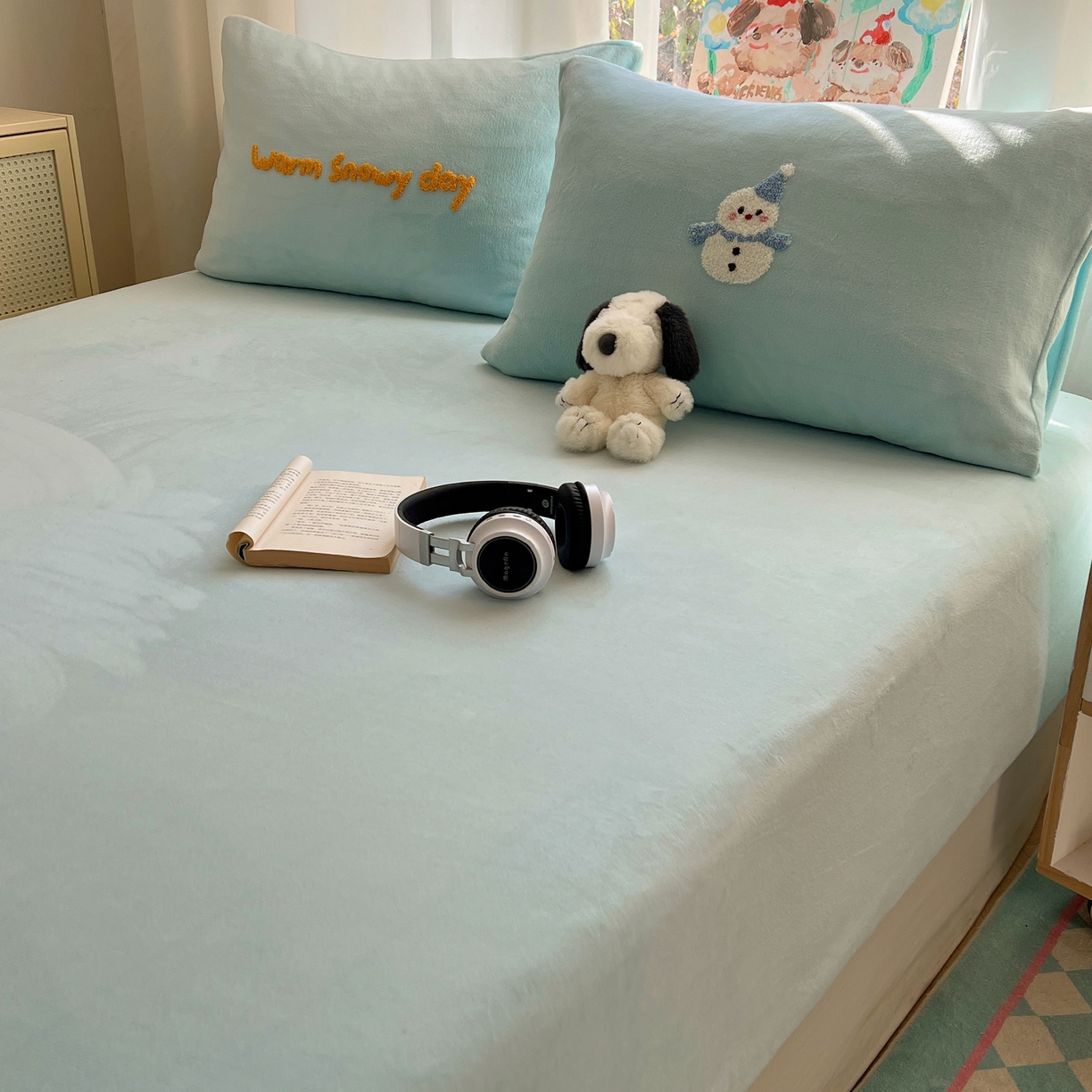 91家纺网 家纺一手货源 找家纺 桃喜 2025新款秋冬牛奶绒床笠三件套（会员-3） 圣诞雪人