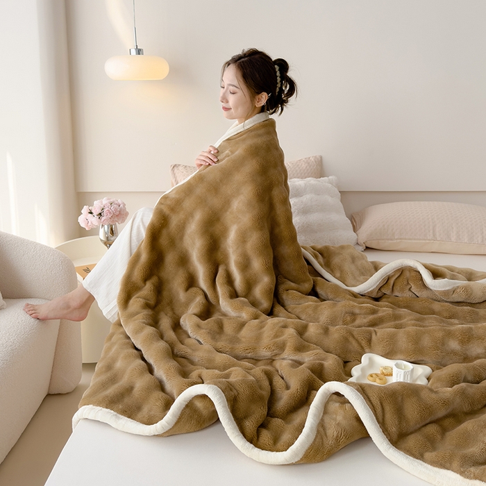 蓝冰家纺 2025新款托卡斯A类母婴级兔兔绒大泡泡安抚四季毯 咖啡色