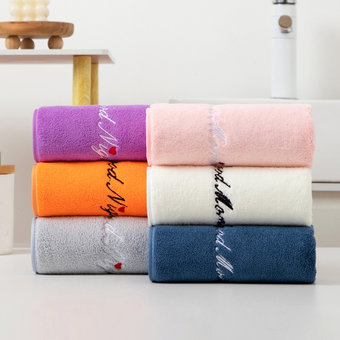 91家纺网 家纺一手货源 找家纺 彩虹毛巾 2025早安晚安情侣款毛巾浴巾两件套加厚款珊瑚绒毛巾浴巾套装 组合图 毛巾35*75浴巾70*140