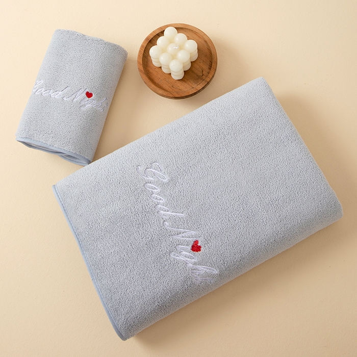 彩虹毛巾 2025早安晚安情侣款毛巾浴巾两件套加厚款珊瑚绒毛巾浴巾套装 good night灰色套装 毛巾35*75浴巾70*140