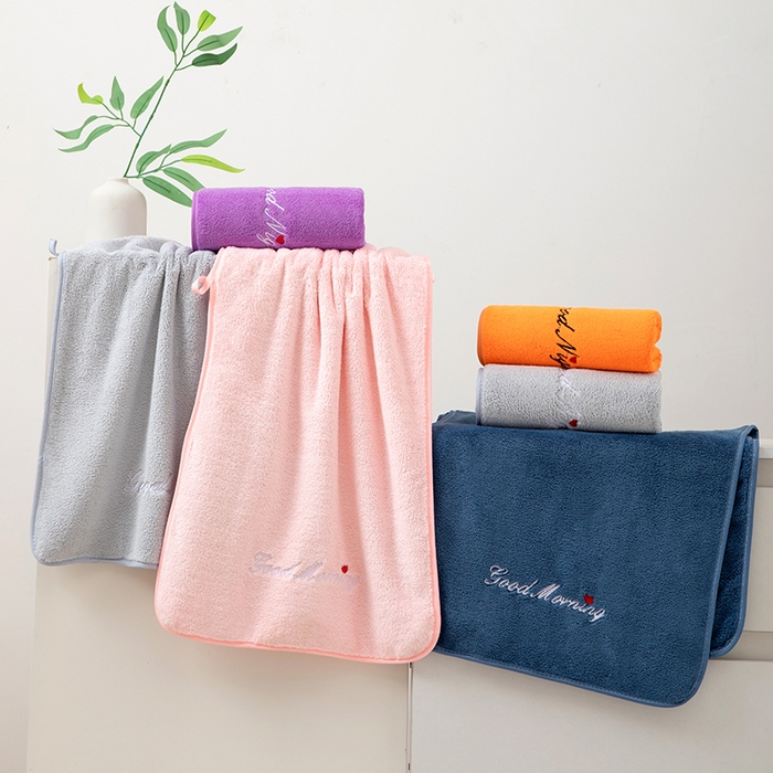 91家纺网 家纺一手货源 找家纺 彩虹毛巾 2025早安晚安情侣款毛巾浴巾两件套加厚款珊瑚绒毛巾浴巾套装 组合图 毛巾35*75浴巾70*140