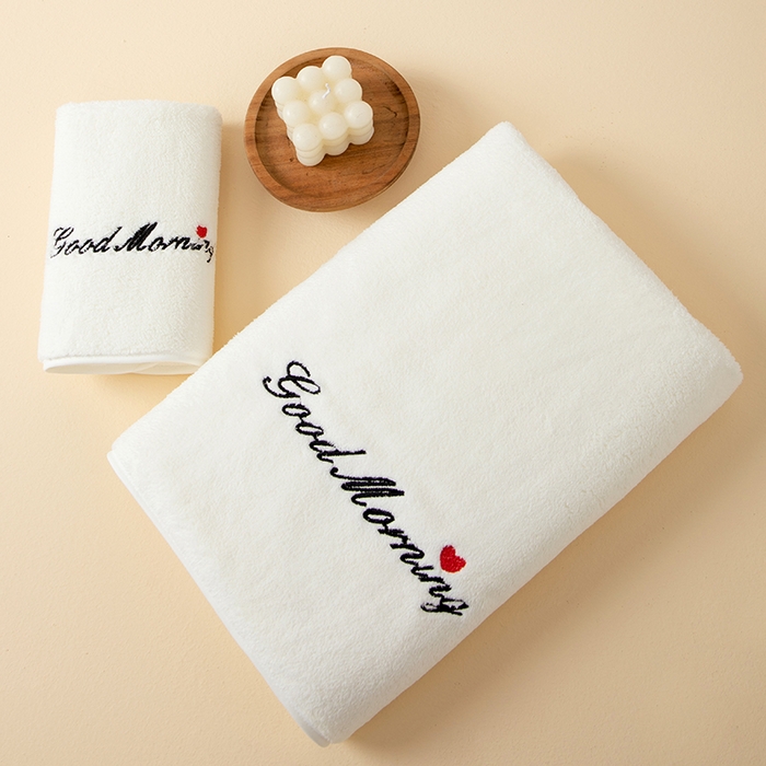 彩虹毛巾 2025早安晚安情侣款毛巾浴巾两件套加厚款珊瑚绒毛巾浴巾套装 good morning白色套装 毛巾35*75浴巾70*140