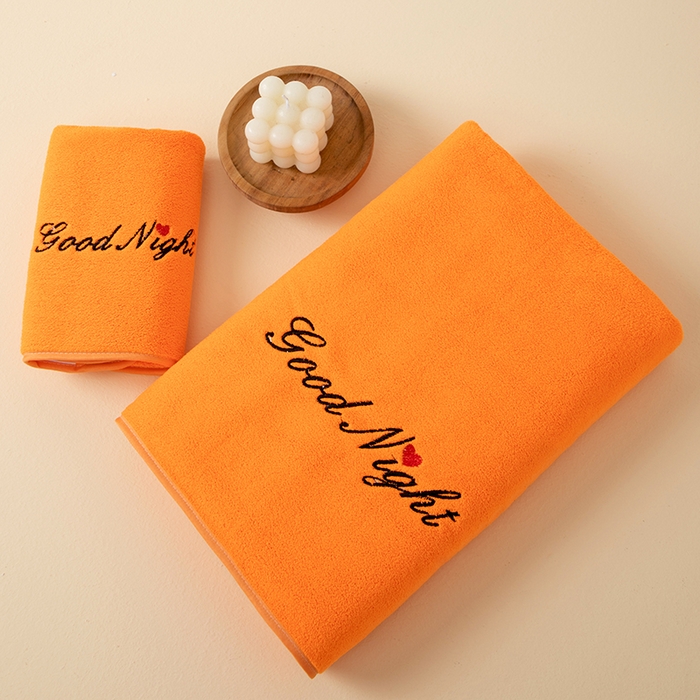 彩虹毛巾 2025早安晚安情侣款毛巾浴巾两件套加厚款珊瑚绒毛巾浴巾套装 good night橙色套装 毛巾35*75浴巾70*140