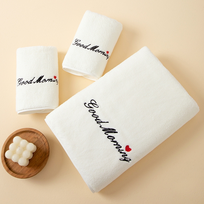 彩虹毛巾 2025早安晚安情侣款毛巾浴巾两件套加厚款珊瑚绒毛巾浴巾套装 good morning白色三件套 毛巾35*75浴巾70*140