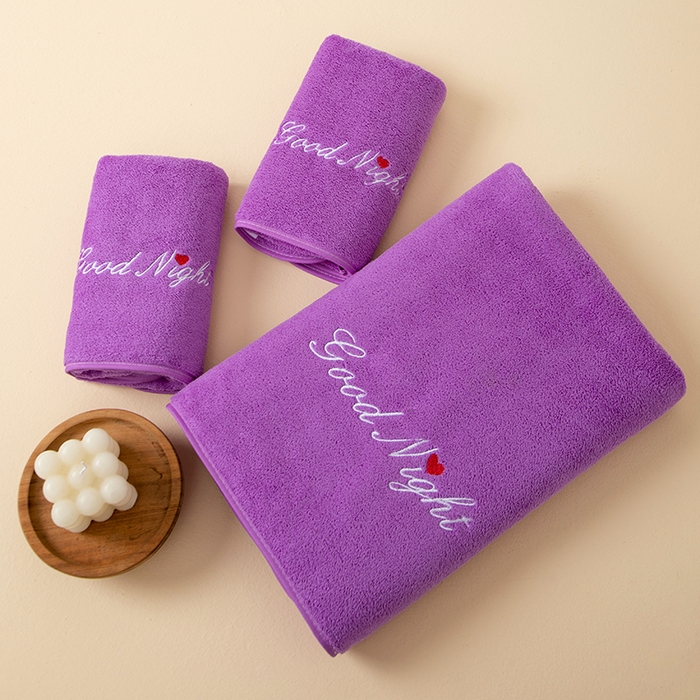 彩虹毛巾 2025早安晚安情侣款毛巾浴巾两件套加厚款珊瑚绒毛巾浴巾套装 good night紫色三件套 毛巾35*75浴巾70*140