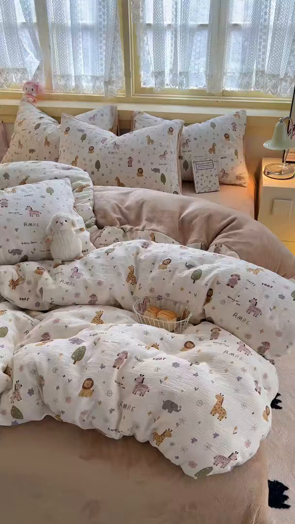 91家纺网 家纺一手货源 找家纺 （总）玉海棠家纺 2025新款A版三层纱B版牛奶绒四件套系列