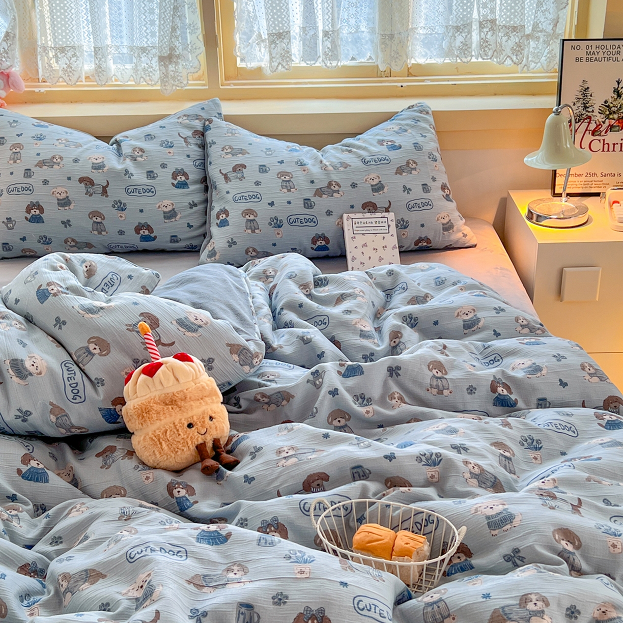 91家纺网 家纺一手货源 找家纺 玉海棠家纺 2025新款A版三层纱B版牛奶绒四件套系列 复古修狗