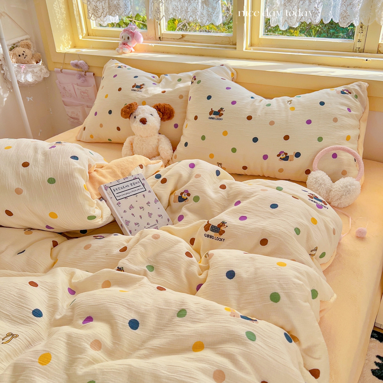 91家纺网 家纺一手货源 找家纺 玉海棠家纺 2025新款A版三层纱B版牛奶绒四件套系列 糖豆腊肠狗