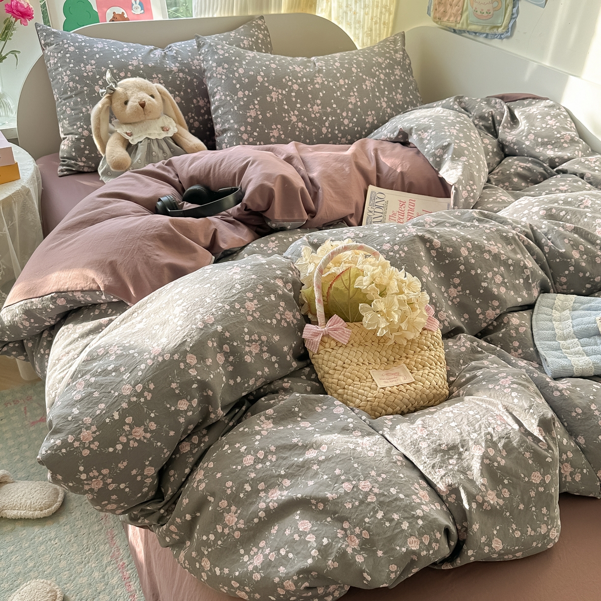 91家纺网 家纺一手货源 找家纺 玉海棠家纺 2025新款亲肤舒适印花四件套系列 罗逸维绿