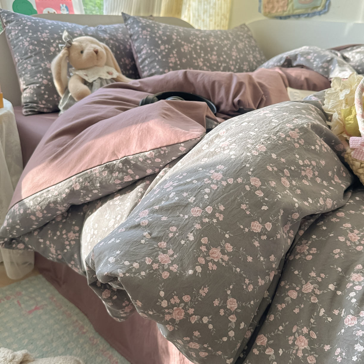 91家纺网 家纺一手货源 找家纺 玉海棠家纺 2025新款亲肤舒适印花四件套系列 罗逸维绿