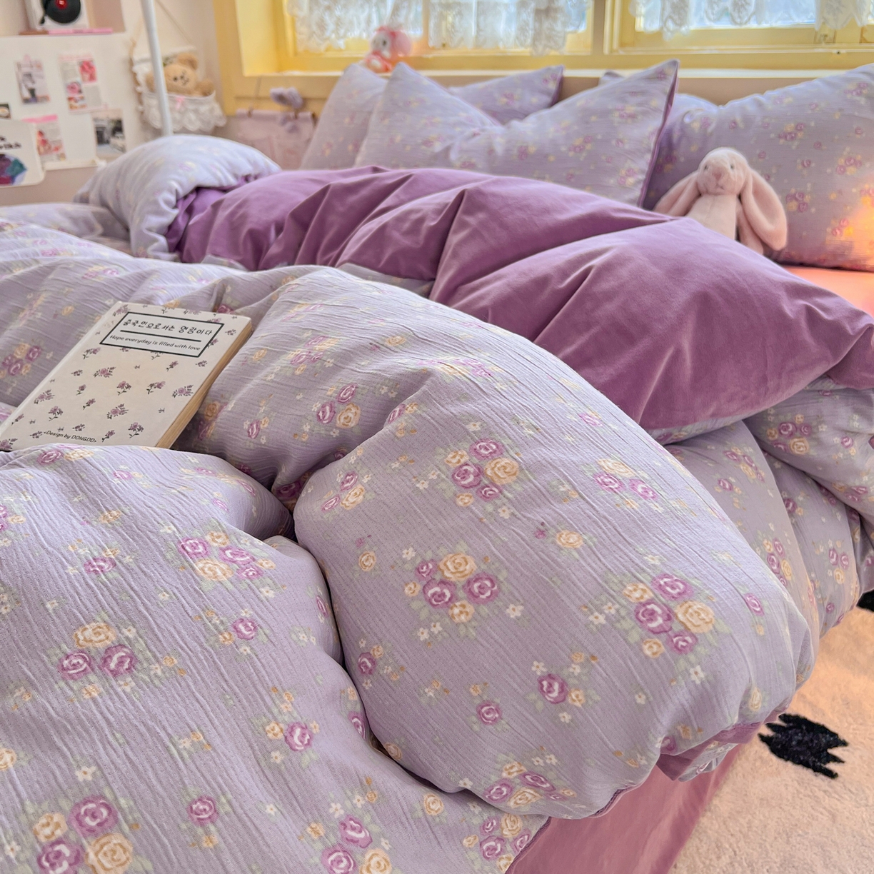 玉海棠家纺 2025新款A版三层纱B版牛奶绒四件套系列 紫萱