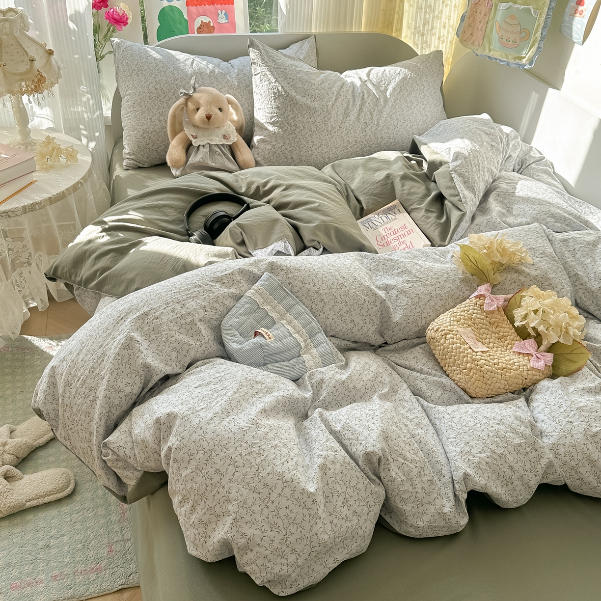 91家纺网 家纺一手货源 找家纺 玉海棠家纺 2025新款亲肤舒适印花四件套系列 曼塔庄园-绿