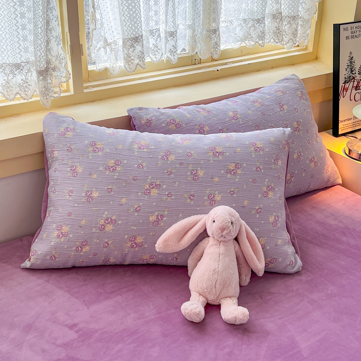 91家纺网 家纺一手货源 找家纺 玉海棠家纺 2025新款A版三层纱B版牛奶绒四件套系列 紫萱