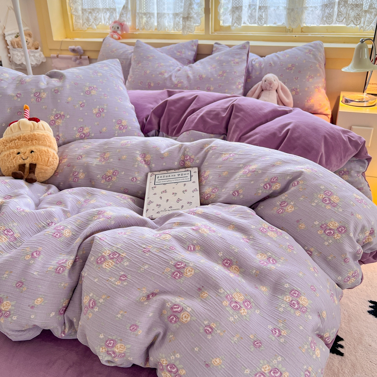 91家纺网 家纺一手货源 找家纺 玉海棠家纺 2025新款A版三层纱B版牛奶绒四件套系列 紫萱