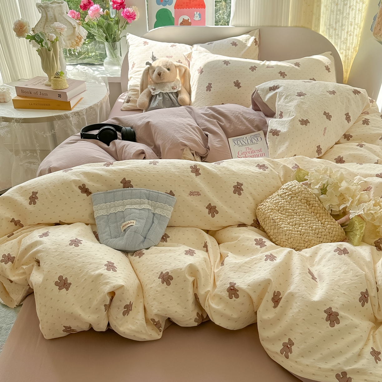 91家纺网 家纺一手货源 找家纺 玉海棠家纺 2025新款亲肤舒适印花四件套系列 梦想熊