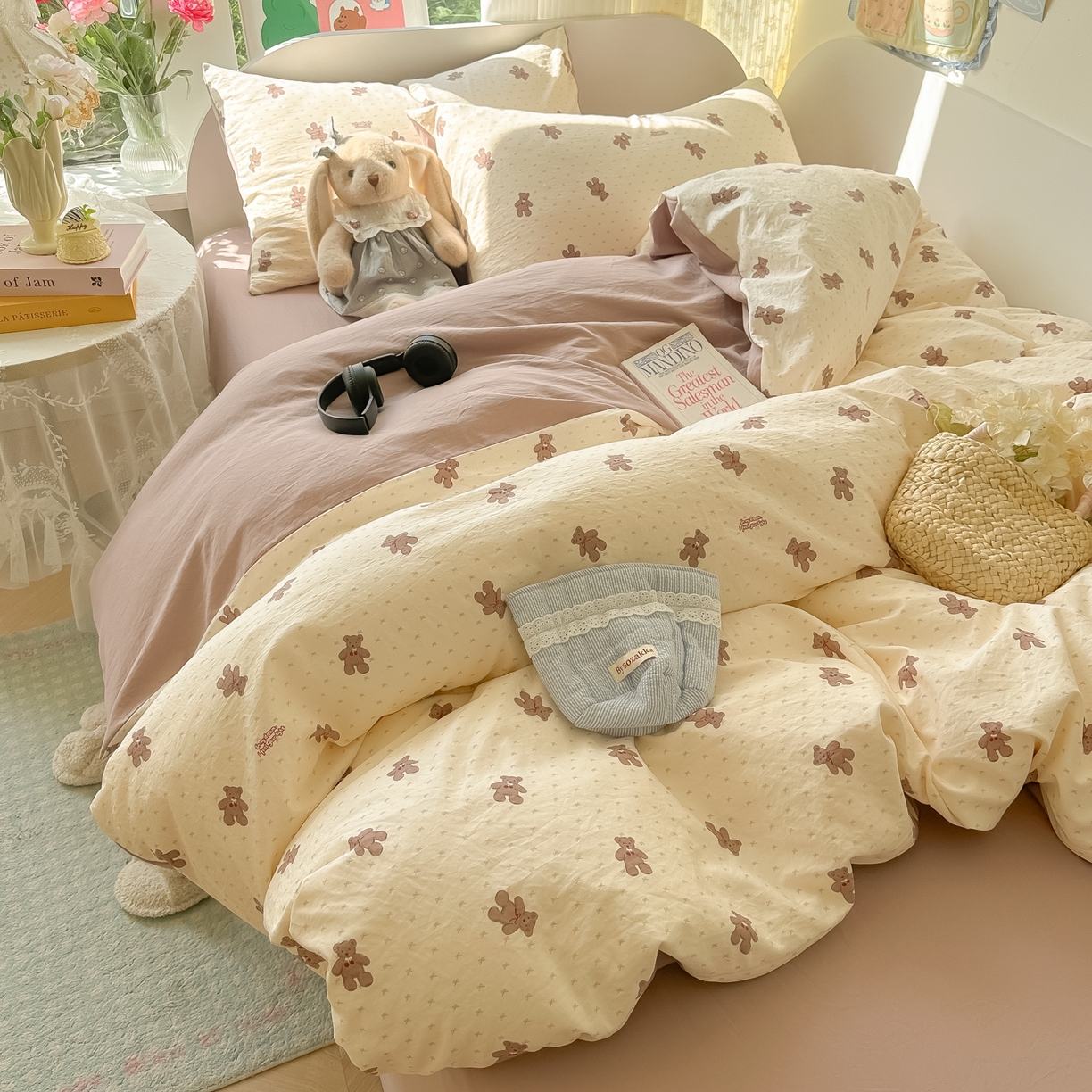 91家纺网 家纺一手货源 找家纺 玉海棠家纺 2025新款亲肤舒适印花四件套系列 梦想熊