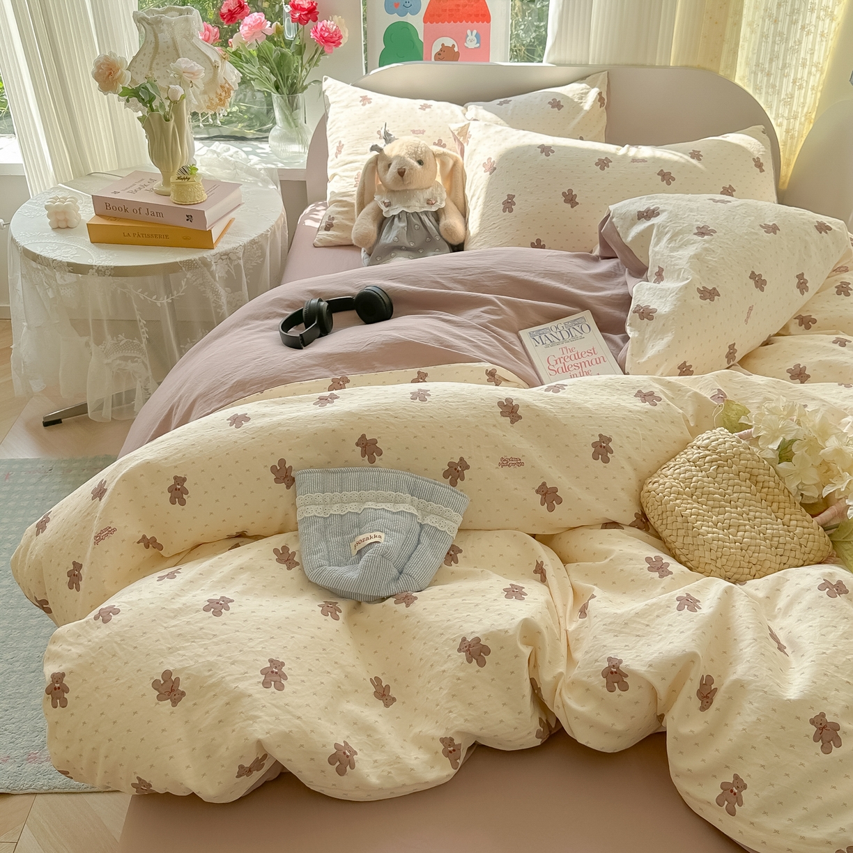 91家纺网 家纺一手货源 找家纺 玉海棠家纺 2025新款亲肤舒适印花四件套系列 梦想熊