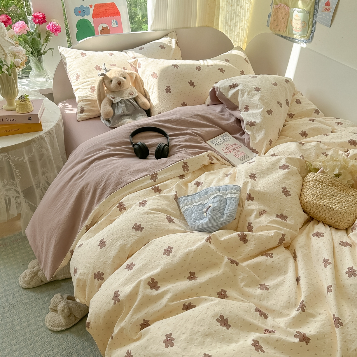 91家纺网 家纺一手货源 找家纺 玉海棠家纺 2025新款亲肤舒适印花四件套系列 梦想熊