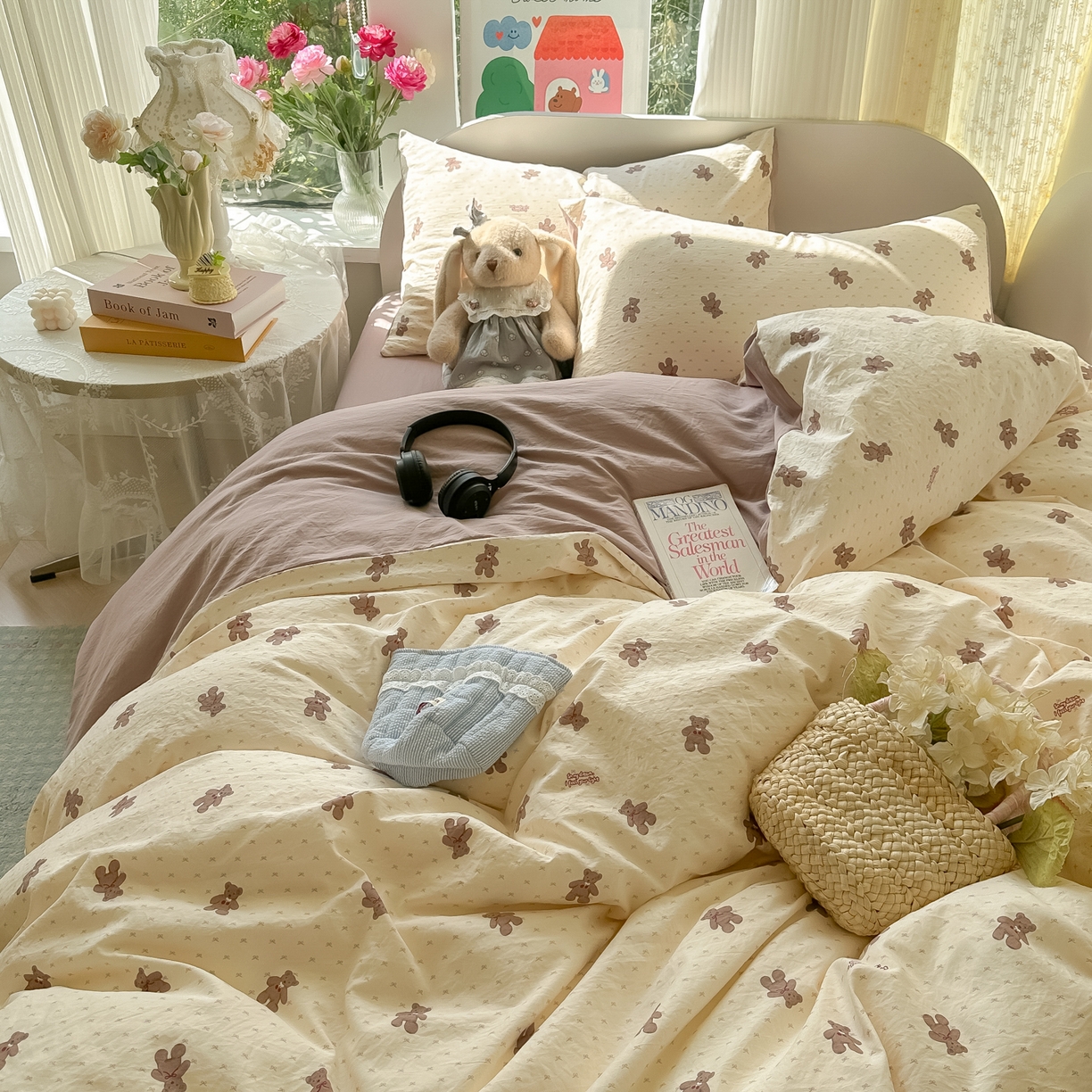 91家纺网 家纺一手货源 找家纺 玉海棠家纺 2025新款亲肤舒适印花四件套系列 梦想熊