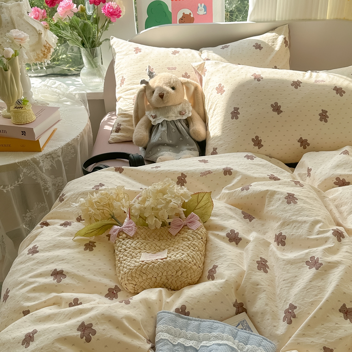 91家纺网 家纺一手货源 找家纺 玉海棠家纺 2025新款亲肤舒适印花四件套系列 梦想熊