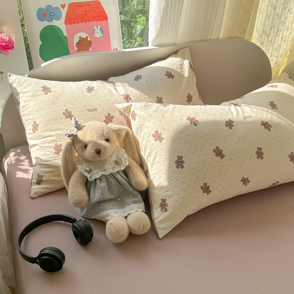 91家纺网 家纺一手货源 找家纺 玉海棠家纺 2025新款亲肤舒适印花四件套系列 梦想熊