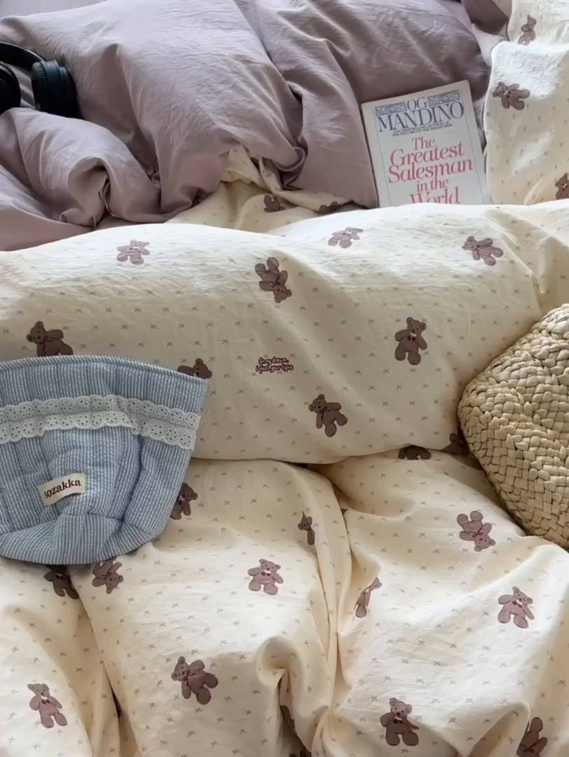 91家纺网 家纺一手货源 找家纺 玉海棠家纺 2025新款亲肤舒适印花四件套系列 梦想熊