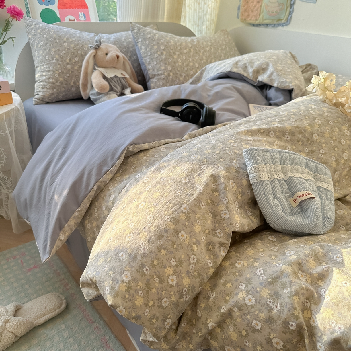 91家纺网 家纺一手货源 找家纺 玉海棠家纺 2025新款亲肤舒适印花四件套系列 秋日记忆-绿