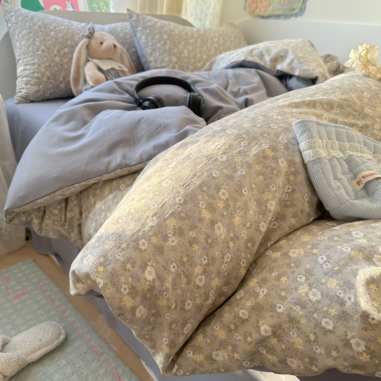 91家纺网 家纺一手货源 找家纺 玉海棠家纺 2025新款亲肤舒适印花四件套系列 秋日记忆-绿